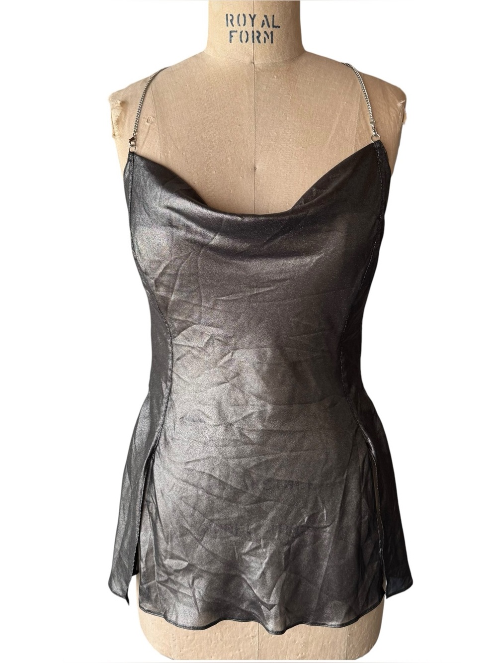 Savage X Fenty Metallic Liquid Metal Chain Lingerie Slip Dress NWT